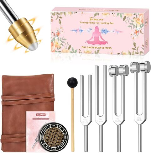 TABARO Tuning Forks for Healing Set - Includes 128HZ 136.1HZ 256HZ 384HZ Weighted & Unweighted Tuning Forks for Chakra/Sound Therapy/Yoga/Meditation/Gift/Mother's Day in Kuwait