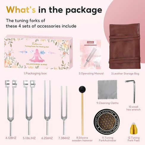 TABARO Tuning Forks for Healing Set - Includes 128HZ 136.1HZ 256HZ 384HZ Weighted & Unweighted Tuning Forks for Chakra/Sound Therapy/Yoga/Meditation/Gift/Mother's Day in Kuwait