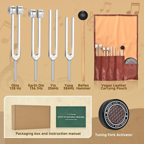 Tuning Forks for Healing Set, 128Hz, 136.1Hz, 256Hz, 384Hz & Activator, Reflex Hammer, Medical Grade Sound Healing Instruments–Pure Frequencies Tuning Forks for Stress Relief/Chakra/Sound Therapy/Yoga in Saudi Arabia