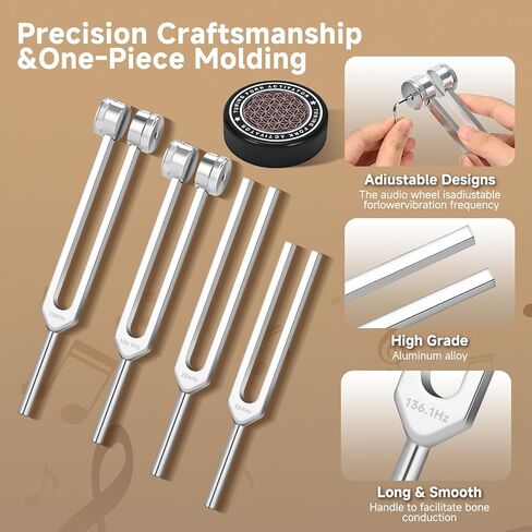 Tuning Forks for Healing Set, 128Hz, 136.1Hz, 256Hz, 384Hz & Activator, Reflex Hammer, Medical Grade Sound Healing Instruments–Pure Frequencies Tuning Forks for Stress Relief/Chakra/Sound Therapy/Yoga in Saudi Arabia