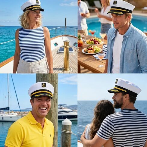 Navy Blue Captain Hat – Premium Sailor Hat for Men & Women, Classic Yacht Rock Style Captain hat for Nautical Theme Parties, Halloween Costume，Sailor Dress Up & Boat Crew Events in Kuwait