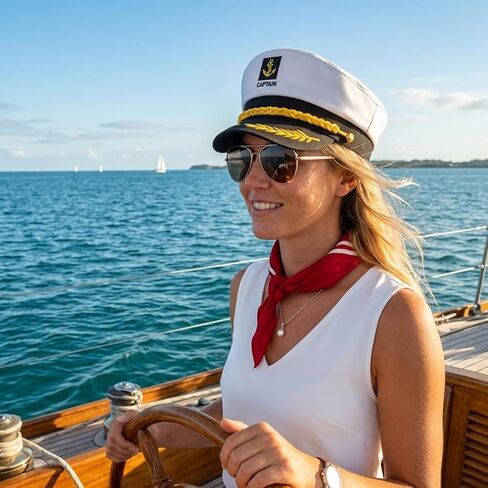 Navy Blue Captain Hat – Premium Sailor Hat for Men & Women, Classic Yacht Rock Style Captain hat for Nautical Theme Parties, Halloween Costume，Sailor Dress Up & Boat Crew Events in Kuwait
