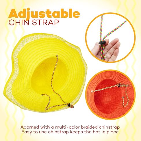 4E's Novelty 2 Pack Sombrero Hats للبالغين، قبعات حفلات Sombrero حمراء وصفراء مع حزام ذقن - من أجل فستان حفلات Fiesta Cinco De Mayo، قبعة مكسيكية للنساء والرجال إكسسوارات الزي in Kuwait