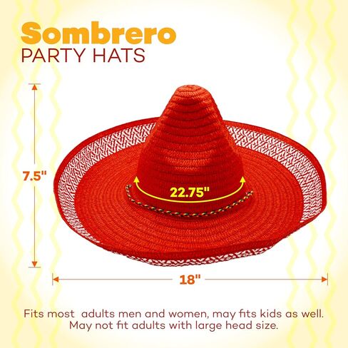 4E's Novelty 2 Pack Sombrero Hats للبالغين، قبعات حفلات Sombrero حمراء وصفراء مع حزام ذقن - من أجل فستان حفلات Fiesta Cinco De Mayo، قبعة مكسيكية للنساء والرجال إكسسوارات الزي in Kuwait
