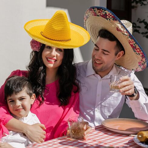 4E's Novelty 2 Pack Sombrero Hats للبالغين، قبعات حفلات Sombrero حمراء وصفراء مع حزام ذقن - من أجل فستان حفلات Fiesta Cinco De Mayo، قبعة مكسيكية للنساء والرجال إكسسوارات الزي in Kuwait