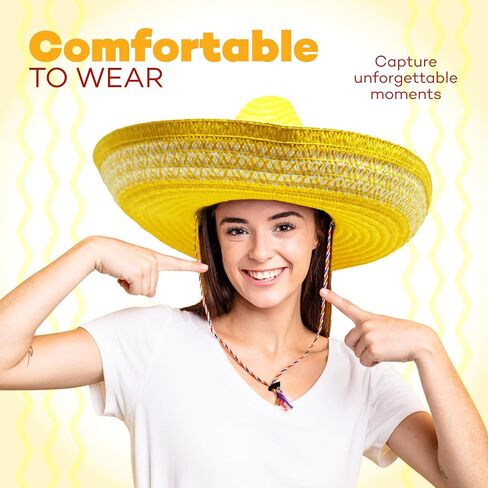 4E's Novelty 2 Pack Sombrero Hats للبالغين، قبعات حفلات Sombrero حمراء وصفراء مع حزام ذقن - من أجل فستان حفلات Fiesta Cinco De Mayo، قبعة مكسيكية للنساء والرجال إكسسوارات الزي in Kuwait