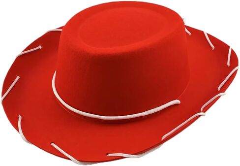 Felt Cowboy Hat, Western Sheriff Costume Hat – Classic Cowboy Hats Teens – 1950s Rancher Rodeo Style Country Music Festival Accessory with Adjustable Chin Cord (Red) in Saudi Arabia