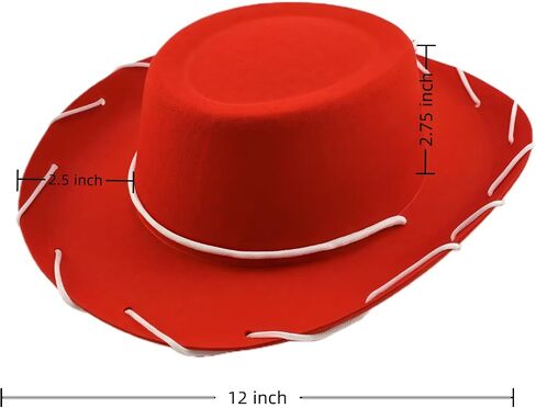 Felt Cowboy Hat, Western Sheriff Costume Hat – Classic Cowboy Hats Teens – 1950s Rancher Rodeo Style Country Music Festival Accessory with Adjustable Chin Cord (Red) in Saudi Arabia