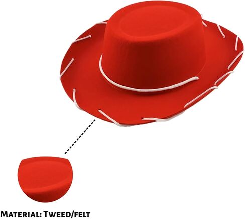 Felt Cowboy Hat, Western Sheriff Costume Hat – Classic Cowboy Hats Teens – 1950s Rancher Rodeo Style Country Music Festival Accessory with Adjustable Chin Cord (Red) in Saudi Arabia