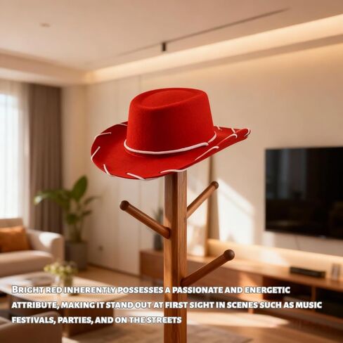 Felt Cowboy Hat, Western Sheriff Costume Hat – Classic Cowboy Hats Teens – 1950s Rancher Rodeo Style Country Music Festival Accessory with Adjustable Chin Cord (Red) in Saudi Arabia
