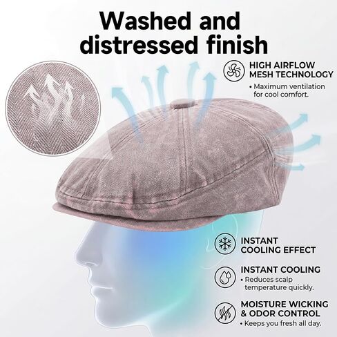Vintage Newsboy Flat Cap Mens Womens Classic 8 Panel Gatsby Adjustable Washed Cotton Ivy Cabbie Hat Retro Golf Driving Hat in Saudi Arabia