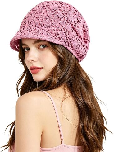 Crochet Lace Slouch Newsboy Cap for Women, Breathable Cabbie Hat, Summer Fashion Headwear in Saudi Arabia