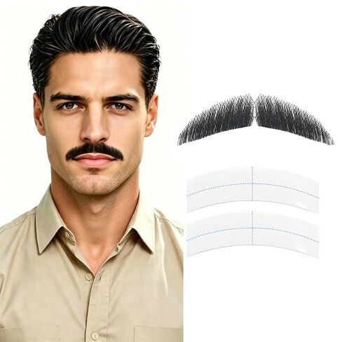 Fake Mustache, Mustache, Fake Beard, Goatee, Human Hair Fake Beard, Invisible Lace Hand-Tied Mustache for Men, Realistic Facial Hair for Cosplay, Theater, Costume, and Daily Use (Grey) in Kuwait