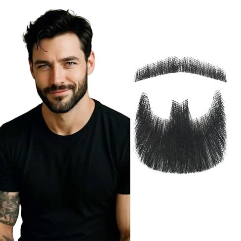 شارب مزيف ولحية مزيفة، شارب شعر بشري مصنوع يدويًا، تصميم دانتيل غير مرئي للاستخدام اليومي، لعب الأدوار، الدراما، الهالوين، حفلات الموضة وأي مكان، تسليط الضوء على النمط الشخصي. (أسود-3) in Kuwait
