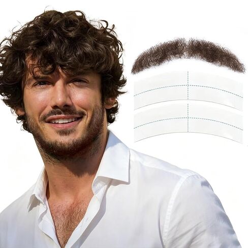 شارب مزيف ولحية مزيفة، شارب شعر بشري مصنوع يدويًا، تصميم دانتيل غير مرئي للاستخدام اليومي، لعب الأدوار، الدراما، الهالوين، حفلات الموضة وأي مكان، تسليط الضوء على النمط الشخصي. (أسود-3) in Kuwait