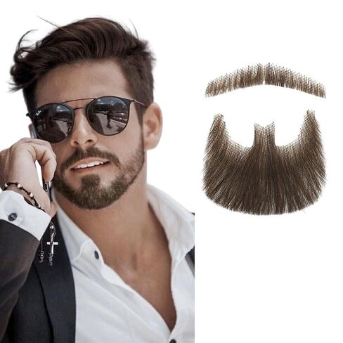 شارب مزيف ولحية مزيفة، شارب شعر بشري مصنوع يدويًا، تصميم دانتيل غير مرئي للاستخدام اليومي، لعب الأدوار، الدراما، الهالوين، حفلات الموضة وأي مكان، تسليط الضوء على النمط الشخصي. (أسود-3) in Kuwait