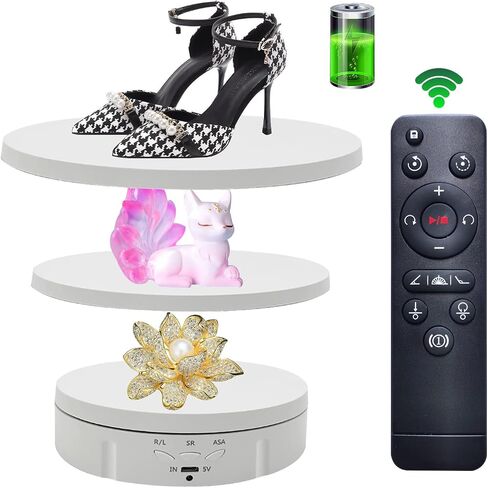 JAYEGT 3 in1 Motorized Rotating Display Stand with 5.74 /7.08/ 8.66 inch Replacement Cover，Max 22lbs Load，360 Electronic Turntable for Photography Products (3 in1 / Black/ With Remote controller) in Saudi Arabia