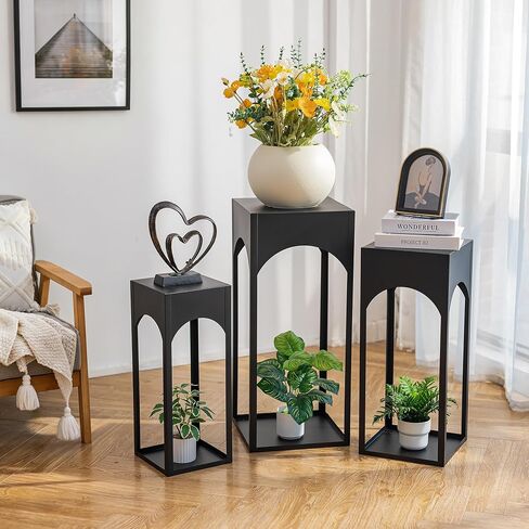 NUPTIO White Pedestal Stand for Party: 3Pcs Metal Display Cake Stands for Birthday - Heavy Duty Square Pedestal Table for Wedding Backdrop Decor 29.5", 25.6", 21.7" Tall in Saudi Arabia