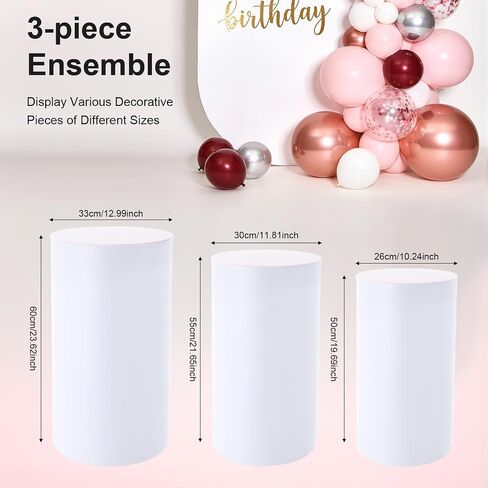 3 Pcs Round Cylinder Pedestal Stand, White Cylinder Pedestal Stands Dessert Cake Table Display Pillars Metal Cylinder Pedestal Display Stand for Wedding Birthday Banquet Baby Shower Parties Decor (White) in Saudi Arabia