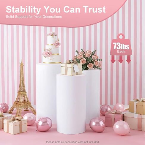 3 Pcs Round Cylinder Pedestal Stand, White Cylinder Pedestal Stands Dessert Cake Table Display Pillars Metal Cylinder Pedestal Display Stand for Wedding Birthday Banquet Baby Shower Parties Decor (White) in Saudi Arabia