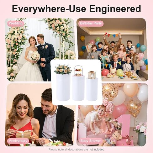 3 Pcs Round Cylinder Pedestal Stand, White Cylinder Pedestal Stands Dessert Cake Table Display Pillars Metal Cylinder Pedestal Display Stand for Wedding Birthday Banquet Baby Shower Parties Decor (White) in Saudi Arabia