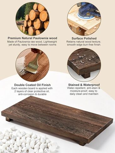 16 x 8 inch Wood Riser Pedestal Stand – Farmhouse Large Wood Tray for Kitchen Counter, Bathroom Decor, Sink, Soap Dishes, Plant, Bottles, Candles Display, Jewelry in Saudi Arabia
