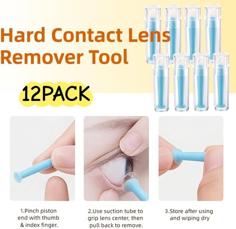 Hard Contact Lens Remover Tool Kit - 12 Pieces Suction Cup Plunger for RGP and Scleral Lenses, Soft Silicone Material for Gentle Lens Removal and Application in Saudi Arabia