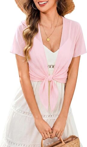 Quenteen 2026 Shrugs for Women Tie Front Lightweight Cropped Casual Short Shrug Top Sheer Mesh for Summer Dress in Saudi Arabia