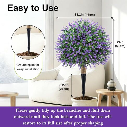 24" Artificial Lavender Boxwood Topiary Ball Trees, 2 Pack UV Resistant Fake Bushes Plants for Outdoor, Faux Shrub with Ground Spike for Indoor Front Porch Garden in Saudi Arabia