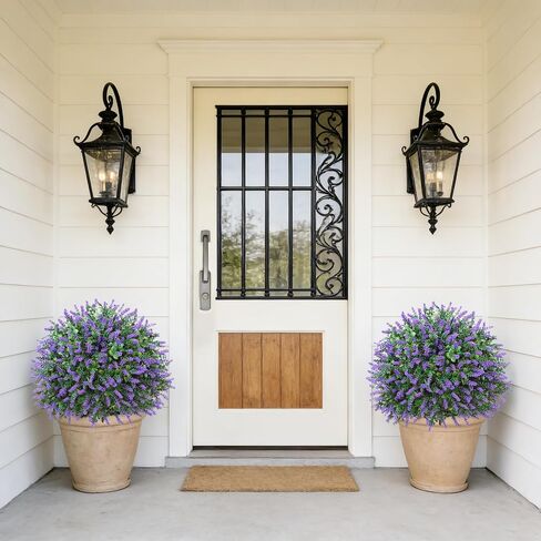 24" Artificial Lavender Boxwood Topiary Ball Trees, 2 Pack UV Resistant Fake Bushes Plants for Outdoor, Faux Shrub with Ground Spike for Indoor Front Porch Garden in Saudi Arabia
