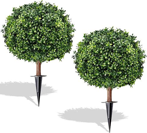 Artificial Boxwood Topiary Ball Trees, Set of 2 UV Resistant Fake Evergreen Shrubs Bushes Plants with Ground Spike, 18" Fake Plants for Outdoor Indoor Front Porch Garden in Saudi Arabia