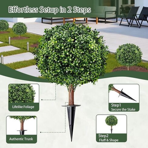 Artificial Boxwood Topiary Ball Trees, Set of 2 UV Resistant Fake Evergreen Shrubs Bushes Plants with Ground Spike, 18" Fake Plants for Outdoor Indoor Front Porch Garden in Saudi Arabia