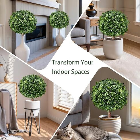 Artificial Boxwood Topiary Ball Trees, Set of 2 UV Resistant Fake Evergreen Shrubs Bushes Plants with Ground Spike, 18" Fake Plants for Outdoor Indoor Front Porch Garden in Saudi Arabia