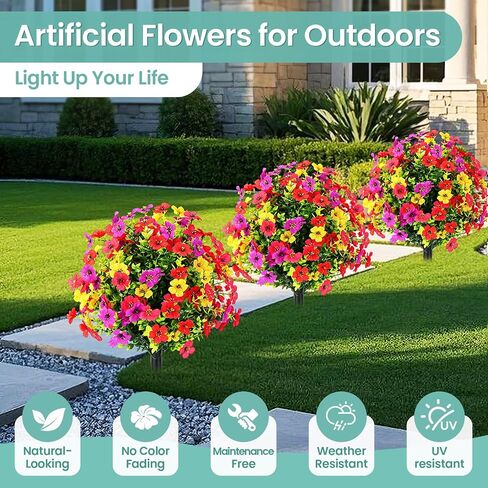 2 Pack 20"Artificial Boxwood Topiary Ball with Violet Flowers with Spikes, UV Resistant Faux Flowers with Stakes, Artificial Flowers for Outdoor Planters, Front Porch & Patio Decor（Violet Flowers） in Saudi Arabia