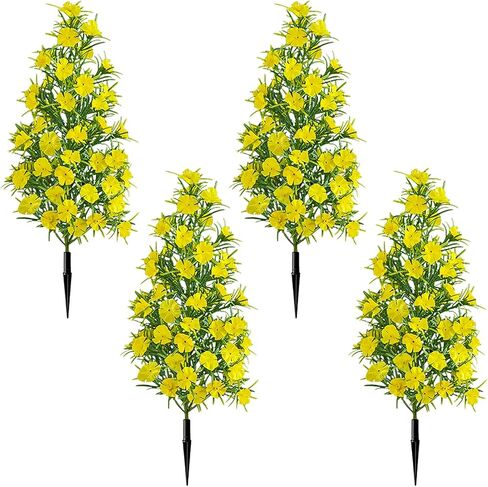 4 Pack Artificial Topiary Trees with Ground Spike for Outdoor, 19" Faux UV Resistant Shrubs with Flowers, Realistic Artificial Fake Bushes Plants for Home Garden Yard Porch Patio Decor (Rose Red) in Saudi Arabia