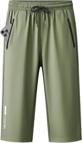 Men's Quick Dry 3/4 Capris - Athletic Workout Pants with Zipper Pockets for Gym & Running in Kuwait