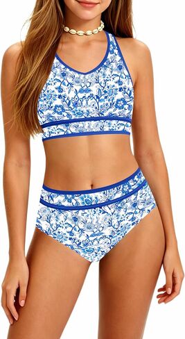 Girls Swimsuit Color Block V-Neck Bikini Set Girls Two Piece Bathing Suit with Chest Pad Racerback Swimsuit 7-16T in Saudi Arabia