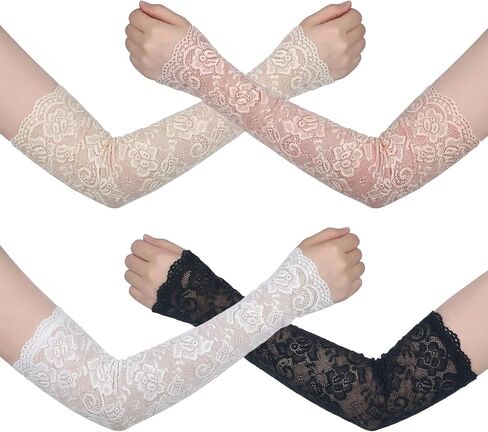4 Pairs Lace Arm Sleeves Fingerless Lace Sleeves Floral Hollow Arms Cover Elbow Length Arm Sleeve for Women in Saudi Arabia