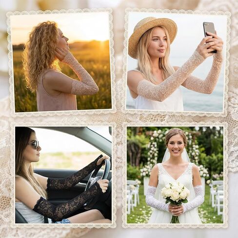 4 Pairs Lace Arm Sleeves Fingerless Lace Sleeves Floral Hollow Arms Cover Elbow Length Arm Sleeve for Women in Saudi Arabia