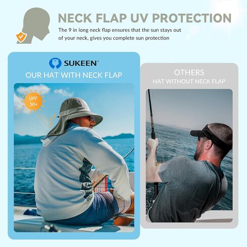 Sukeen تبريد قبعة الشمس للرجال النساء UPF50 + قبعة صيد بحافة واسعة مع رفرف الرقبة قابل للتعديل طوي قبعة بحافة للمشي لمسافات طويلة in Kuwait