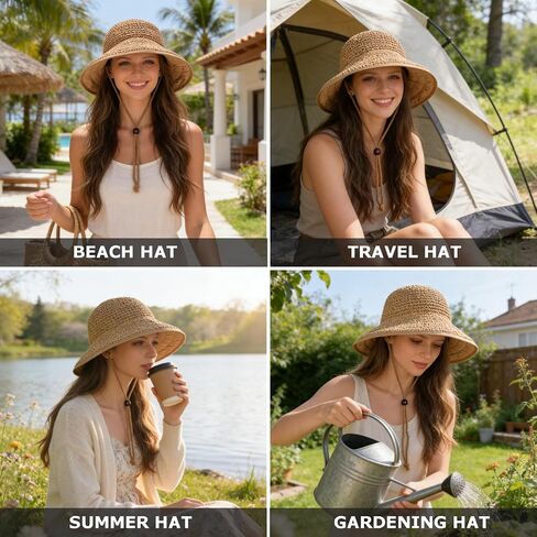 EINSKEY Women's Straw Sun Hat, UPF 50 Wide Brim Beach Hat, Foldable Packable Travel Bucket Hat with Adjustable Chin Strap, Khaki Casual Bohemian Style in Saudi Arabia