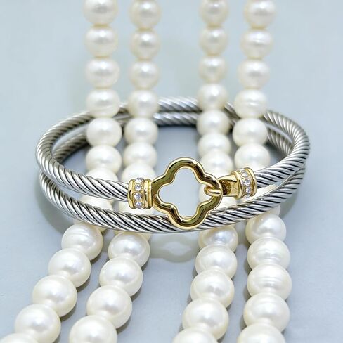 Decpro Twist Stainless Steel Cable Wire Gold Plated Flower Charm Bracelets Clover Lucky Bracelet Friendship Open Bangle Wrist Cuff for Women in Kuwait
