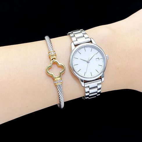 Decpro Twist Stainless Steel Cable Wire Gold Plated Flower Charm Bracelets Clover Lucky Bracelet Friendship Open Bangle Wrist Cuff for Women in Kuwait