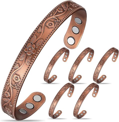 Highergo 6 Pcs Copper Magnetic Bracelet for Women Ultra Magnetic Copper Bracelet Adjustable Cuff Bangles Jewelry Gift(Vintage) in Kuwait