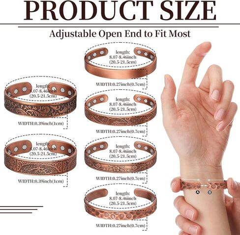 Highergo 6 Pcs Copper Magnetic Bracelet for Women Ultra Magnetic Copper Bracelet Adjustable Cuff Bangles Jewelry Gift(Vintage) in Kuwait