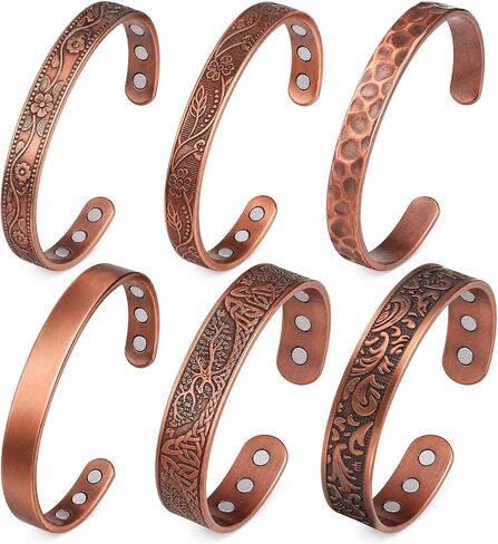 Highergo 6 Pcs Copper Magnetic Bracelet for Women Ultra Magnetic Copper Bracelet Adjustable Cuff Bangles Jewelry Gift(Vintage) in Kuwait