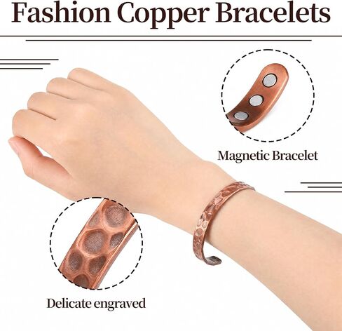 Highergo 6 Pcs Copper Magnetic Bracelet for Women Ultra Magnetic Copper Bracelet Adjustable Cuff Bangles Jewelry Gift(Vintage) in Kuwait