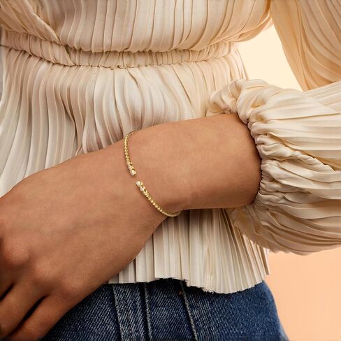 Ross-Simons 0.15 ct. t.w. Lab-Grown Diamond Beaded Cuff Bracelet in 18kt Gold Over Sterling in Kuwait