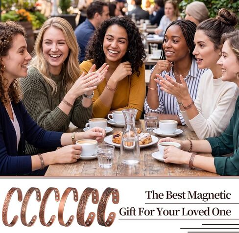 Highergo 6 Pcs Copper Magnetic Bracelet for Women Ultra Magnetic Copper Bracelet Adjustable Cuff Bangles Jewelry Gift(Vintage) in Kuwait