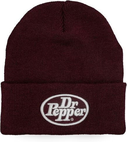 قبعة Tee Luv Dr Pepper Beanie - قبعة محبوكة بشعار Dr Pepper Soda من التسعينيات (عنابي) in Kuwait